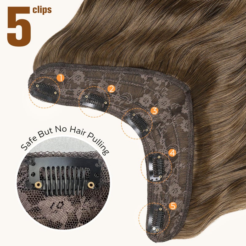 FAVE One Piece Extensions for Daily Use V-Shaped Clip in Extensions for Women Soft and Thick Brown Hair Extensions Wavy clip in Hair Extensions with 5 Clips Synthetic Hair Extension 20 inches - Image 3